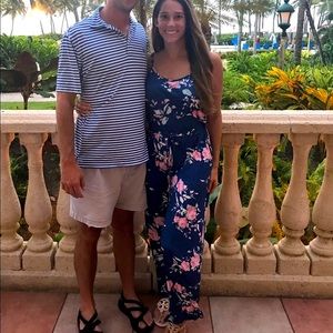 Floral printed casual jumpsuit with pockets